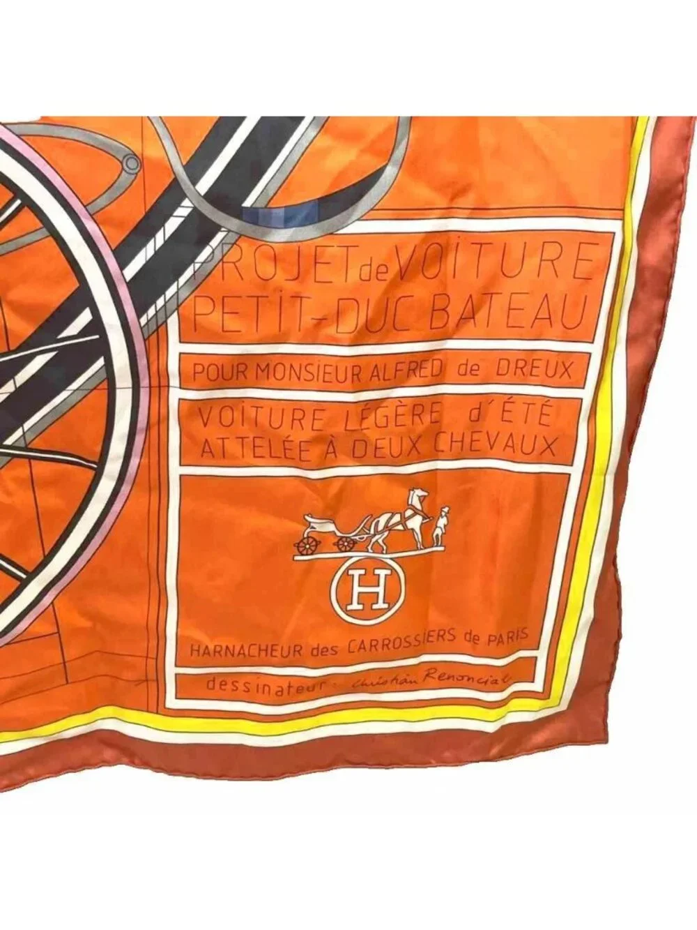 Hermes Petit Duc Project de Voiture 140 Scarf Shawl Large Silk Orange